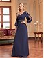 ieftine Semi-formal / Cocktail-Rochii elegante tip A-Line pentru quinceanera rochie formală de nuntă lungime până la podea mâneci lungi gât în V satin cu mărgele