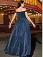 billiga BLÅ-A-linjeformade Quinceañera Klänningar Elegant Klänning Formell Bröllop Golvlängd Ärmlös Off Shoulder Polyester med Slits