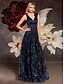 ieftine albastru-Rochii A-Line pentru Quinceanera Rochie Elegantă Formală pentru Nuntă Lungime de Pardoseală Fără Mâneci Gât în V Poliester cu Plisaje