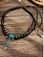 billige Mænds smykker-Vintage herrehalskæde med fjervedhæng og turkise perler – lædersmykker i tribalstil til festivaler, rejser og hverdagsbrug