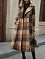 abordables Abrigos de Invierno-Mujer Abrigo Gabardina Mantiene abrigado Cómodo Botones Bolsillo Moda Moderno Plaid Vacaciones Noche Botonadura Doble Largo Cuello Vuelto Ajuste regular Manga Larga Ropa de calle Café Otoño Invierno