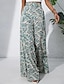 baratos perna larga e cintura alta-Mulheres Perna larga Calças Casual Boho Comprimento total Cintura Alta Plantas Bolsos Design de cordão elástico Respirabilidade Macio Micro-Elástica Férias Rua Roupa Diária Verde Floresta Vermelho