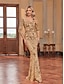 voordelige Semi-formeel / Cocktail-Zeemeermin  Trompet Quinceanera Jurken Elegante Jurk Formele Bruiloft Vloerlengte Lange Mouw Hartvormige Pailletten met Pailletten