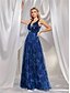 abordables BLEU-Robe de quinceañera en A élégante robe de mariage formelle longue sans manches décolleté en V tulle dos en V avec cristaux et fente