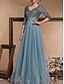 abordables Semi-formel / Cocktail-Robe de Soirée A-Line Élégante Robe Formelle Mariage Longueur Totale Manches 3/4 Col en V Sequins avec Sequins