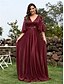 ieftine albastru-Rochii A-Line pentru quinceanera rochie elegantă formală lungime până la podea cu mâneci de 3/4 cu gât în V din chiffon cu spate în V și pliseuri