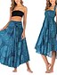 baratos Saias de Férias-Mulheres Casual Boho Longo Cintura Alta Saias Floral Imprimir Micro-Elástica Férias Feriado Azul Preto Laranja Verde Verão