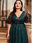 economico VERDE-Abito da Sera A-Line Elegante Abito Formale Matrimonio Lunghezza Completa Maniche Corte V Collo Tulle con Pieghe