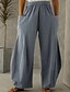 baratos Calça de linho de algodão simples-Mulheres Calças de linho de algodão Atrevido Perna larga Moda Casual Comprimento total Cintura Média Tecido Cintura elástica Respirável Confortável Micro-Elástica Rua Roupa Diária Para Noite Azul Céu