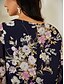 abordables Tops Florales-Mujer Tops de gasa Floral Graphic Elegante Diario Casual Media Manga Campana Cuello Barco Tops regulares Invitado a la boda Trabajo Diario Multi capa Azul Marino Verano Primavera Otoño