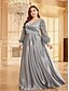 ieftine verde-Rochii Plus Size A-Line Elegantă Rochie de Curbe Formală Nuntă Lungime Pământ Mâneci Lungi Gât în V Poliester cu Pliseuri