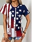 voordelige Onafhankelijkheidsdag Top-Onafhankelijkheidsdag Patriottische Dames T-Shirt Vlag Vlag Nationale Vlag Stijlvol Casual Rood Wit En Blauw Korte Mouwen V Nek Reguliere Tops Dagelijks Print Blauw Zomer Lente