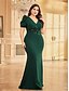 voordelige BLAUW-Zeemeermin  Trompet Plus Size Jurken Elegante Curve Jurk Formele Bruiloft Vloerlengte Korte Mouw V-hals Polyester met Applicaties
