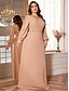 voordelige BLAUW-A-Lijn Plus Size Jurken Elegante Curve Jurk Formele Bruiloft Vloerlengte Lange Mouw V Hals Chiffon Met Pailletten