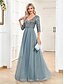ieftine Semi-formal / Cocktail-Rochii de quinceanera A-line rochie elegantă formală nuntă lungime până la podea mânecă de jumătate de lungime decolteu în V tul cu paiete