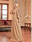 ieftine Semi-formal / Cocktail-Rochii elegante tip A-Line pentru quinceanera rochie formală de nuntă lungime până la podea mâneci lungi gât în V satin cu mărgele