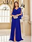 billiga BLÅ-A-linjeformade Quinceanera Klänningar Elegant Klänning Formell Bröllop Golvlängd Lång Ärmd V Nacke Chiffon V Bak med Färger Slits