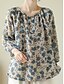 abordables Camisas-Mujer Camisas de algodón y lino Floral Básico Casual Manga 3/4 Cuello Barco Tops regulares Diario Estampado Azul Piscina Verano