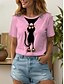 billige Dyrene tee-Dame T skjorte Grafisk Dyr Katt Årgang Stilfull Klassisk Kortermet Crew-hals Rund hals Vanlige topper Daglig Helg Trykt mønster Svart Hvit Rosa Rød Blå Sommer Vår