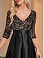 billige SVART-A-Line Quinceanera Kjoler Elegant Kjole Formell Bryllup Gulv Lengde Lang Erme V Utringning Polyester med Paljetter