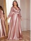 ieftine verde-Rochii Plus Size A-Line Elegantă Rochie de Curbe Formală Nuntă Lungime Pământ Mâneci Lungi Gât în V Poliester cu Pliseuri