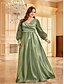 ieftine verde-Rochii Plus Size A-Line Elegantă Rochie de Curbe Formală Nuntă Lungime Pământ Mâneci Lungi Gât în V Poliester cu Pliseuri