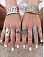 abordables Bagues pour femmes-Ensemble de bagues bohèmes vintage turquoise pour femme – 9 bagues midi réglables en argent antique pour les festivals gitans, les tenues de plage et les styles décontractés