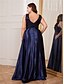economico NERO-Abiti A-Line Taglie Forti Elegante Abito Curvy Formale Matrimonio Lunghezza P_avimento Senza Maniche Scollo a V Satin Scollo a V con Pieghe