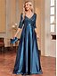 billige SVART-A-Line Quinceanera Kjoler Elegant Kjole Formell Bryllup Gulv Lengde Lang Erme V Utringning Polyester med Paljetter