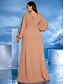 voordelige BLAUW-A-Lijn Plus Size Jurken Elegante Curve Jurk Formele Bruiloft Vloerlengte Lange Mouw V Hals Chiffon Met Pailletten