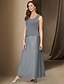 abordables Conjuntos de vestidos para mamá-Vestido de madre de la novia A-line de 3 piezas vestido elegante simple casual cuello barco longitud hasta el tobillo satén manga larga con encaje