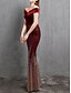 billiga Semi-formell / Cocktail-Sjöjungfru  Trumpet Aftonklänning Elegant Klänning Formal Bröllop Golvlång Korte Ärm Off Shoulder Sammet med Pärlor