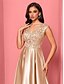 levne šampaň-A-linie quinceanera šaty elegantní šaty formální svatba dlouhá sukně bez rukávů V výstřih polyester s sklady