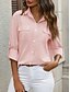 voordelige Overhemden-Dames Katoenen linnen overhemden Effen Kleur Elegant Stijlvol Basic Lange mouw Overhemdkraag Normale tops Dagelijks Knop Zak Zwart Wit Blozend Roze blauw Zomer