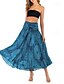 baratos Saias de Férias-Mulheres Casual Boho Longo Cintura Alta Saias Floral Imprimir Micro-Elástica Férias Feriado Azul Preto Laranja Verde Verão