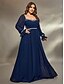 ieftine Semi-formal / Cocktail-Rochie de seară în formă de A elegantă rochie formală de nuntă lungime până la podea mânecă lungă decolteu pătrat din chiffon cu pliseuri