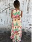 abordables Vestidos florales-Mujer Vestido maxi Vestido de una línea Vestido lencero Vacaciones Casual Boho Exterior Noche Ajuste regular Floral Sin Mangas Escote en Pico Azul Piscina Albaricoque Beige Verano