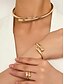 economico Collana da donna-Set di collana, bracciale e anello in argento e oro da donna, gioielli dal design semplice e aperto per donne alla moda, adatti per feste, ufficio e look quotidiani eleganti.