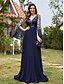 economico BLU-Abito Quinceanera A-Line Abito Elegante Abito Matrimonio Lunghezza Pavimento Manica Mezza Scollo a V Poliestere con Fessura