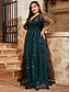 economico VERDE-Abito da Sera A-Line Elegante Abito Formale Matrimonio Lunghezza Completa Maniche Corte V Collo Tulle con Pieghe