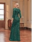 voordelige Semi-formeel / Cocktail-Zeemeermin  Trompet Quinceanera Jurken Elegante Jurk Formele Bruiloft Vloerlengte Lange Mouw Hartvormige Pailletten met Pailletten