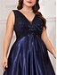 economico NERO-Abiti A-Line Taglie Forti Elegante Abito Curvy Formale Matrimonio Lunghezza P_avimento Senza Maniche Scollo a V Satin Scollo a V con Pieghe