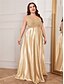 economico NERO-Abiti A-Line Taglie Forti Elegante Abito Curvy Formale Matrimonio Lunghezza P_avimento Senza Maniche Scollo a V Satin Scollo a V con Pieghe