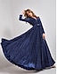 billige Semi-formell / Cocktail-Glitter A-Line festkjoler elegant kjole formell bryllup gulv lengde lang erm V-hals fløyel med folder