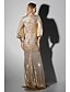 preiswerte Formal / Black Tie-Gold Schwarz Krawatte Meerjungfrau  Trompete Abendkleid Elegantes Kleid Formelle Hochzeit Bodenlänge Lange Ballonärmel Plunge-Ausschnitt Stretch Lurex Stoff mit Raffung