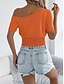 preiswerte Einfarbige Farben-Damen Tank Top Einfarbig Täglich Lässig Kurzarm Kalter Schulter-Ausschnitt Normale Oberteile Täglich Strandbekleidung Schwarz Weiß Fuchsie Orange Khaki Sommer Frühling
