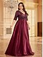 tanie czerwony-Suknie A-Liniowe Plus Size Elegancka Suknia Krągła Formalny Ślub Długość Do Podłogi Pół Rękawa V Dekolt Poliester z Plisami