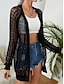abordables Abrigos &amp; Trench-Mujer Chaqueta casual Transpirable Cómodo Cortado Casual Plano Vacaciones Calle Casual Ropa Cotidiana Frente Abierto Regular Sin Cuello Ajuste regular Manga Larga Ropa de calle Negro Blanco Caqui