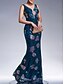 tanie kwiaty-Suknia Syrenka  Trąbka Suknia Wieczorowa Elegancka Suknia Formalna Weselna Długość Do Ziemi Bez Rękawów Dekolt V Koronkowa z Cyrkoniami