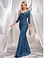 voordelige Semi-formeel / Cocktail-Zeemeermin  Trompet Quinceanera Jurken Elegante Jurk Formele Bruiloft Vloerlengte Lange Mouw Hartvormige Pailletten met Pailletten